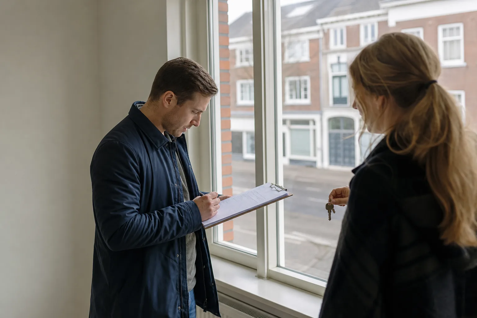 Een Nederlandse woning met sleutels en papieren. Beeld bij het artikel: Wat legt u vast bij de inspectie voordat u de sleutels aan de huurder geeft?