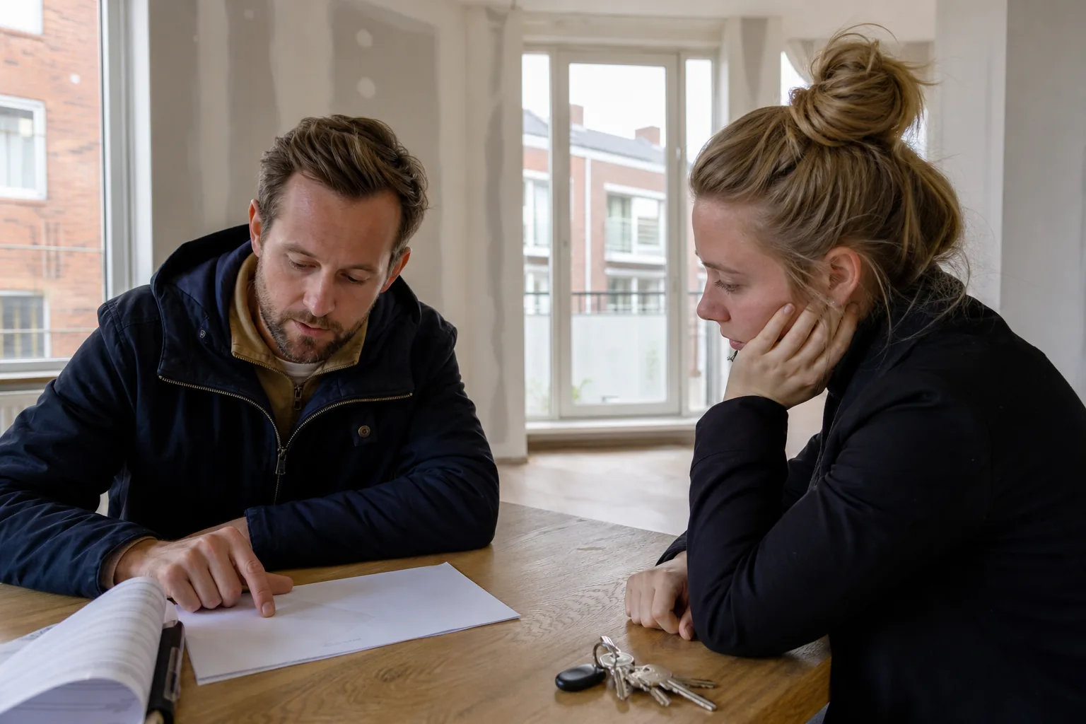 Een Nederlandse woning met sleutels en papieren. Beeld bij het artikel: Welke fouten bij de eindinspectie zorgen ervoor dat u de schade zelf betaalt?